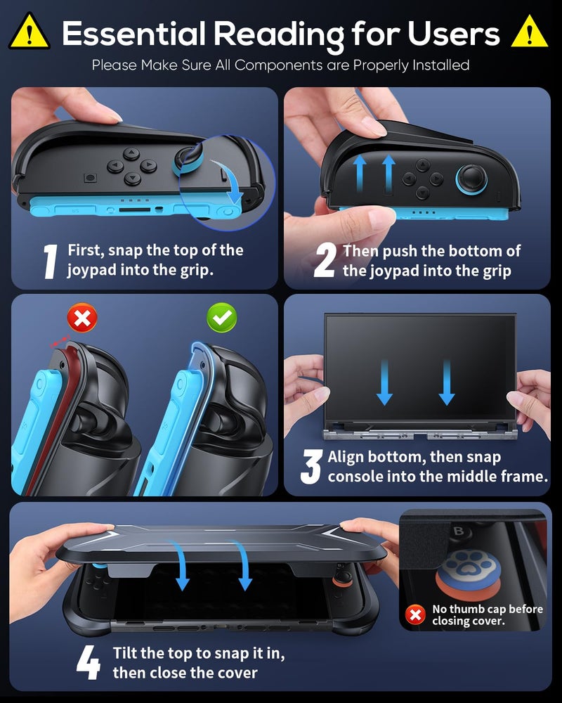 FASTSNAIL Switch 2 Protective Case, Switch 2 Cover with Dockable TPU Middle Frame, Non-Slip Ergonomic Grip for Joycon 2, Anti-Scratch PC Front Cover with 12 Game Card Slots for Switch2 Accessories - Image 2